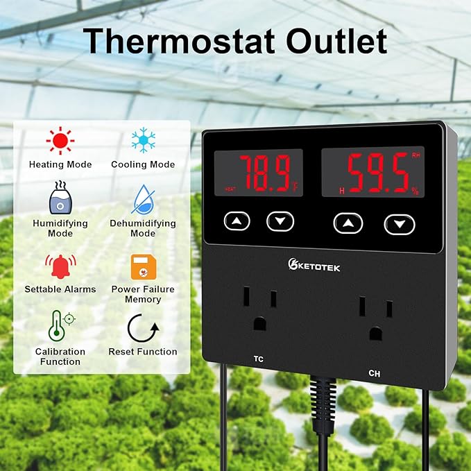 KETOTEK Digital Temperature and Humidity Controller Outlet, Reptile Thermostat