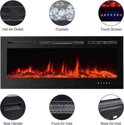 CharaVector Electric Fireplaces Recessed Wall Mounted Fireplace Insert 50 Inch