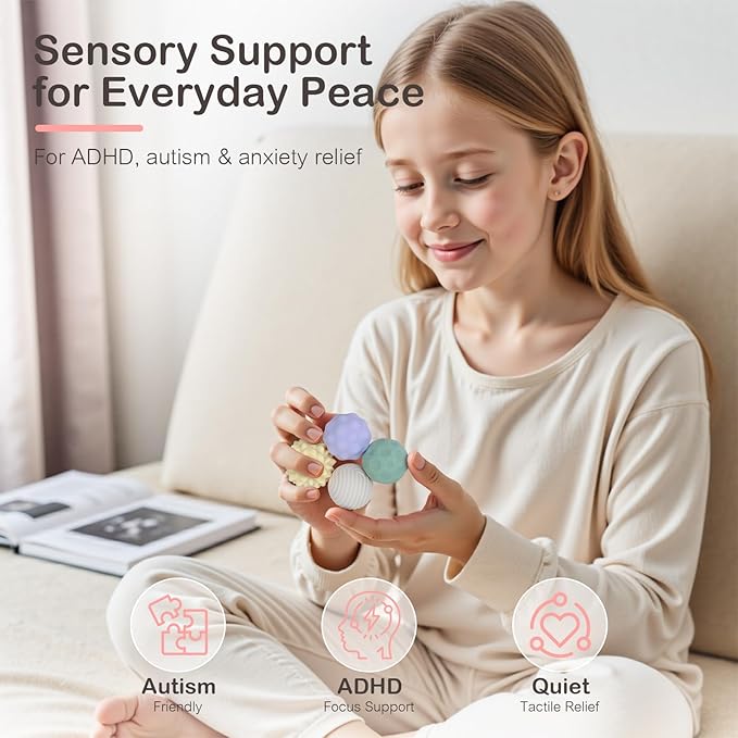 Fidget Toys Adults – 4PCS Magnetic Silicone Stress Balls for Anxiety, Focus & ADHD Relief, Textured Sensory Desk Gadgets, Stocking Stuffers or Relaxing Gifts for Women, Teens, Girls
