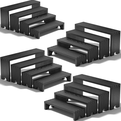 4 Set Large Black Wooden Tiered Riser Display Stands