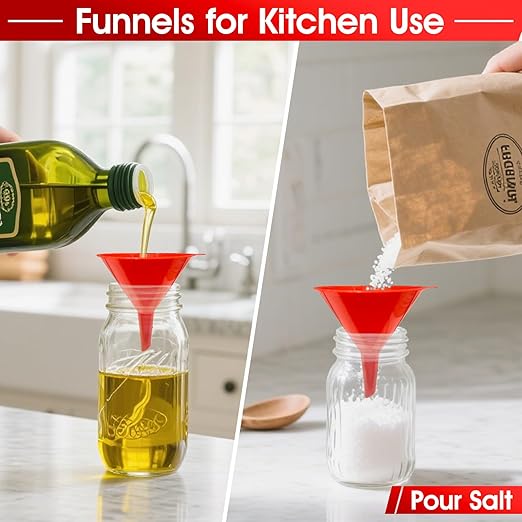 DEDC Oil Funnels Plastic Set for Car Automotive Kitchen Mini Small Large Red