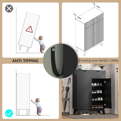 Shoe Cabinet Storage for Entryway, 4 Tier Fluted Shoe Storage Cabinet