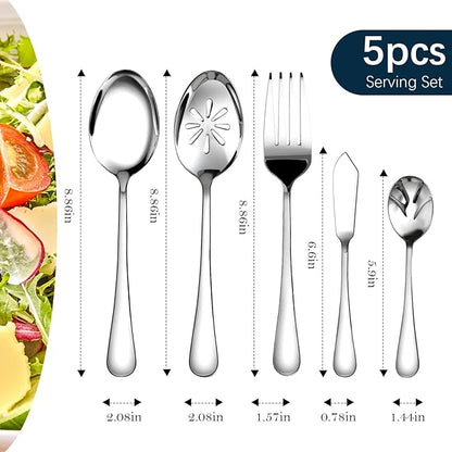 Silverware Set for 8, 45 Piece Stainless Steel Flatware Cutlery Fork and Spoon Set with Serving Utensils Set, Dishwasher Safe, Gift Package for Wedding Housewarming