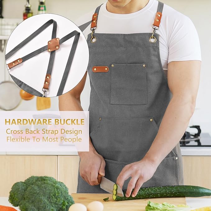 Aoomzoon Canvas Aprons for Men Chef Apron, Work Apron - 16oz Heavy Duty Cross