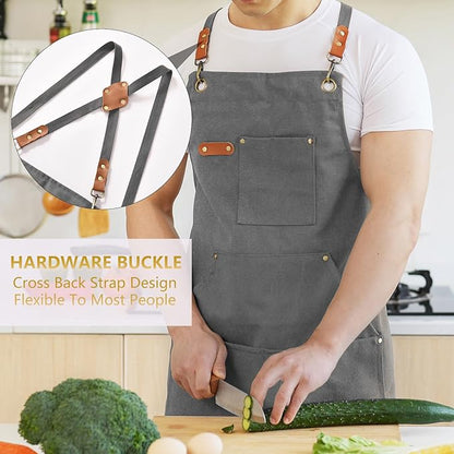 Aoomzoon Canvas Aprons for Men Chef Apron, Work Apron - 16oz Heavy Duty Cross