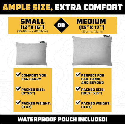 Wise Owl Outfitters Camping Pillow - Camping Essentials and Travel Pillow for Airplanes, Camping, and Travel - Memory Foam Washable Pillow - Small/Medium