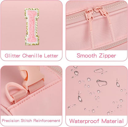 Initial Insulated Lunch Bag for Girls Kids, Back to School Gift, Reusable Leak-proof Lunch Box with Adjustable Strap for School Daycare Travel Picnic (Pink,I)