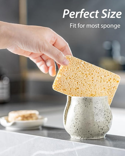 Zoeeker Sponge Holder for Kitchen Sink, Ceramic Dish Sponge Dish Rack Scrubby