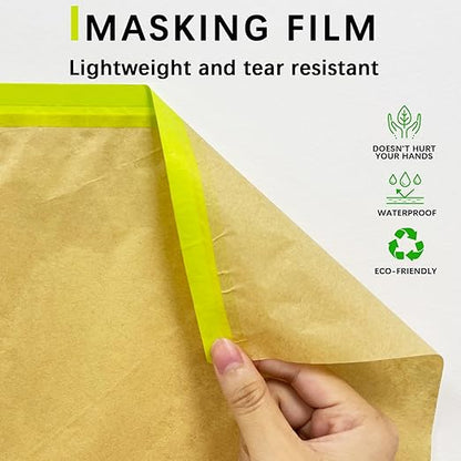 Tape and Drape, 18” x 100 feet Masking Paper for Painting, Pre-Taped Masking Paper with Adhesive, Paint Tape, Car Protection Covering Paper for Car and Furniture, Floor (2 Pack)