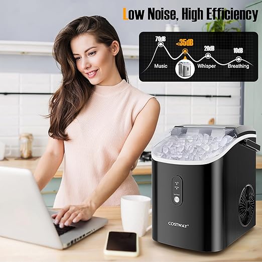 COSTWAY Nugget Countertop Ice Maker, Ready in 6 Mins, 34 lbs/24H, Ice Machine