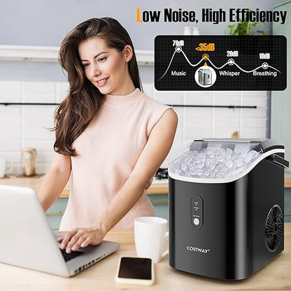 COSTWAY Nugget Countertop Ice Maker, Ready in 6 Mins, 34 lbs/24H, Ice Machine