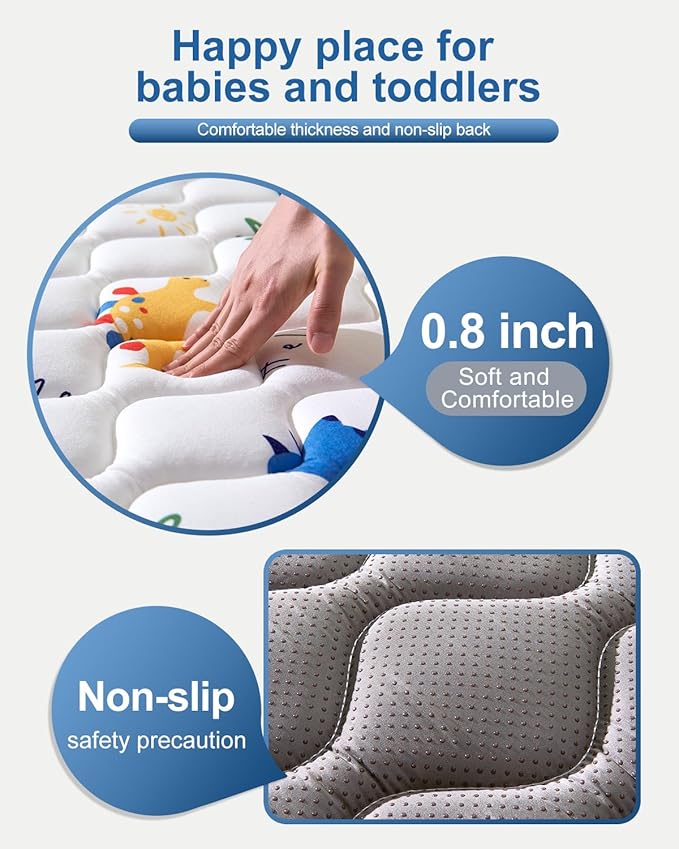 Odorless Premium Foam Baby Play Mat, Soft Microfiber Fabric Crawling Mat for Floor- Comfortable and Hypoallergenic, Non-Slip Cushioned Floor Playpen mat for Infants,Babies,Toddlers
