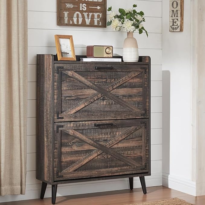 Shoe Storage Cabinet, Farmhouse Shoe Organizer