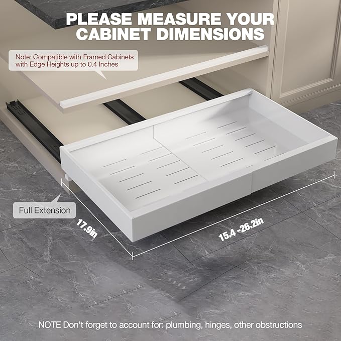 Seinloes 2 Pack Pull Out Cabinet Organizer 18" Deep, Full Extension 3 Slide