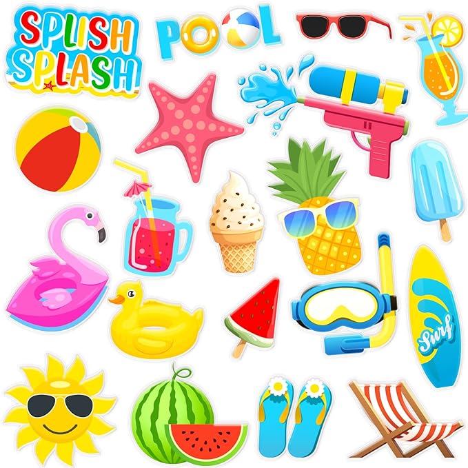 20 PCS Beach Ball Party Thick Gel Clings Summer Pool Window Gel Clings Decals Stickers for Kids Toddlers and Adults Home Airplane Classroom Nursery Summer Beach Holiday Party Supplies Decorations