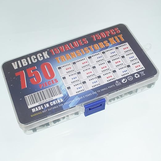 15Values 750 PCS Assorted Type General Purpose TO92 Transistors PNP NPN Bipolar Power Transistor Assortment Kit with Individual Compartment