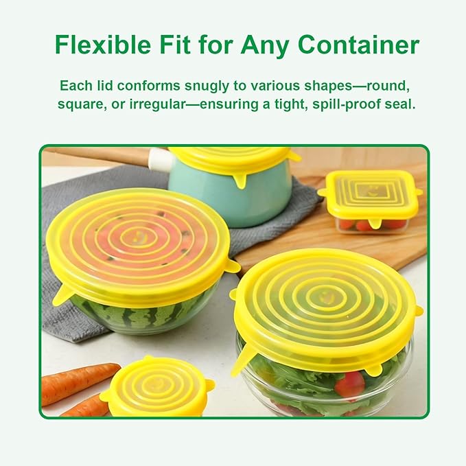 Silicone Stretch Lids – 6 Pack Reusable Food Covers, Flexible Silicone