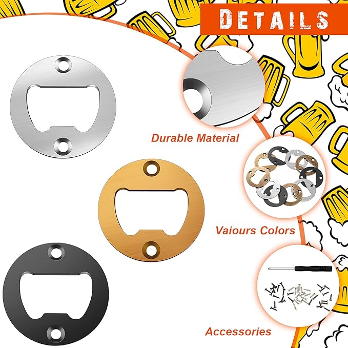 15 Sets Bottle Opener Inserts Kit Stainless Steel Round Bottle Openers Metal