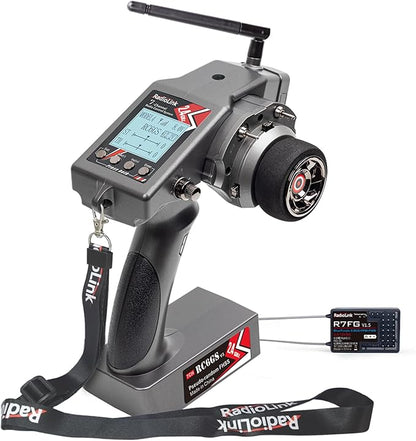 Radiolink RC6GS V3 7 Channels RC Transmitter and Waterproof Gyro Receiver R7FG, 30 Models Storage 2.4Ghz Voltage Telemetry Surface Remote Radio Controller for RC Crawler, Drifting, Car and Boat