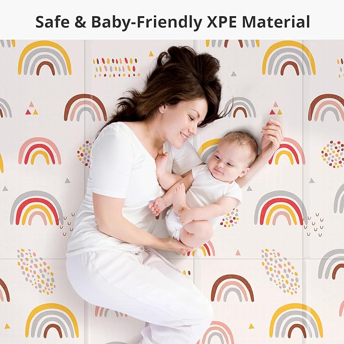 Baby Play Mat, Middle 59X59" Playmat for Playpen, 0.8 Inch Thick Foldable Baby Crawling Mat, Portable Playmat for Babies and Toddlers, Infants, Toddler, Kids