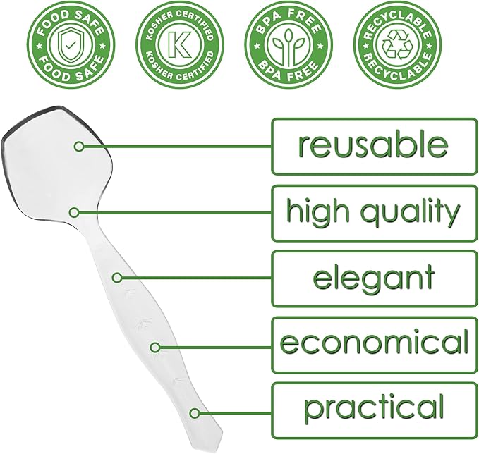 PARTY BARGAINS Disposable Clear Plastic Serving Spoons 8.75″ – Heavy-Duty Clear