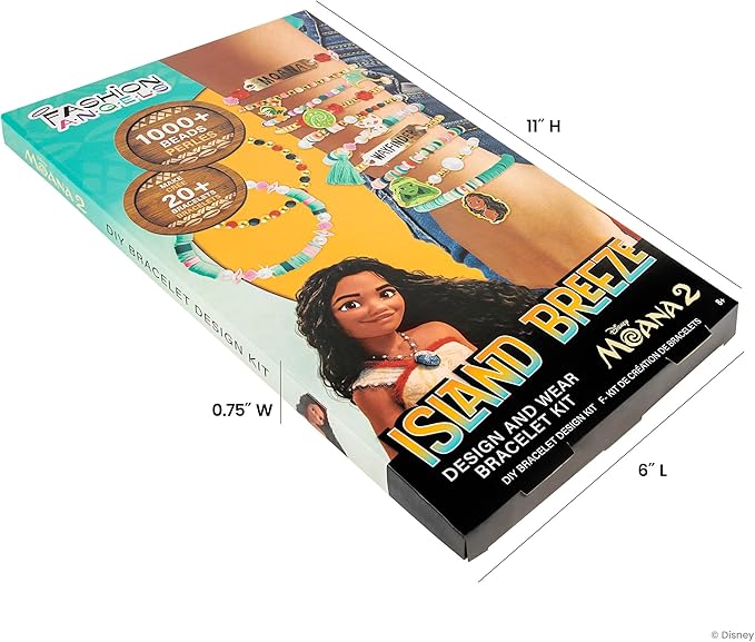 Fashion Angels Disney Moana 2 DIY Bracelet Making Kit, Includes 1,000+ Beads, 6 Charms, Design Board & More, Makes 20+ Bracelets, Craft for Kids Ages 8+