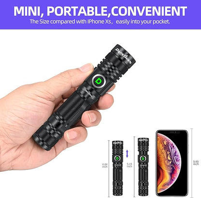 DARKDAWN UV 365nm Light Flashlight USB Rechargeable Ultraviolet LED Woods Lamp Portable Blacklight for cat Urine Detection Dry Stains, Uranium Glass, Resin Curing, D300 365 nm