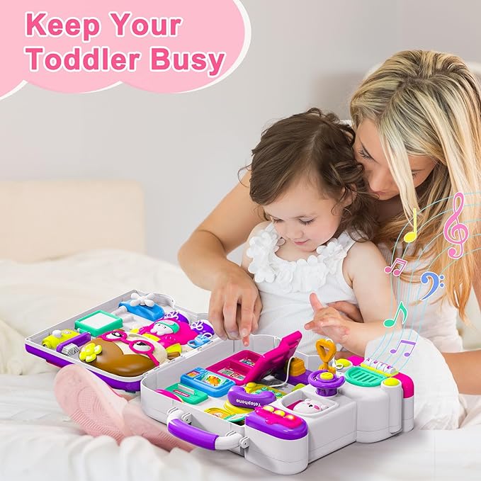 Montessori Busy Board for 1-2 Year Old Girl Gift,Musical Toys for Toddlers 1-3 Year,Educational Fine Motor Baby Toys for 12 18 Months,Perfect for Preschool or Travel,Birthday Gift for 1+Year Old Girl