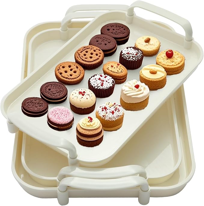 Serving Tray with Handles Set of 3 Rectangular Large Serving Platters 18.3/16.7/14.8 Inch White Plates for Dinner, Party, Entertaining, Cream