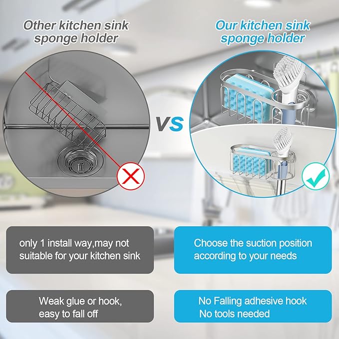 2-in-1 Sponge Holder for Kitchen Sink, Sink Caddy Kitchen Sink Organizer
