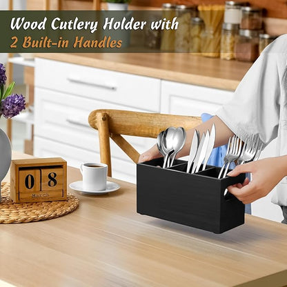 DRASTAR Silverware Holder, Wooden Utensil Caddy, Cutlery Holder