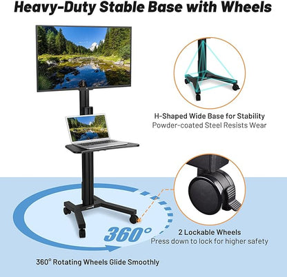 AW Rolling TV Stand Mobile TV Cart Height Adjustable