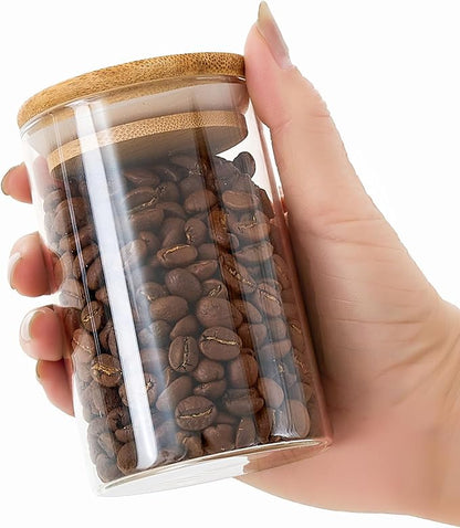 12 Packs Bamboo Qtip Holders, 10 oz Glass Round Storage Containers