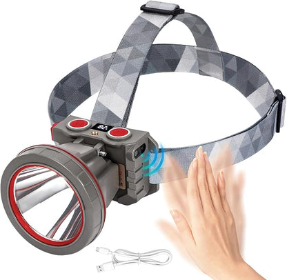 Super Bright Coon Hunting Headlamp, High Lumen LED Headlight with Battery Level Display, Waterproof Rechargeable Spotlight, Hands-Free 2 Light Modes for Hunting & Outdoor Activities (Yellow Light)