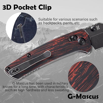 KANSEPT Main Street Pocket Folding Knife, 3.36''Black 154CM Sharp Blade,Black and Red G-Mascus Handle with Axis Lock and Thumb Stud, Perfect Clip for Camping Hiking Fishing Gift Everyday Carry T1015v5