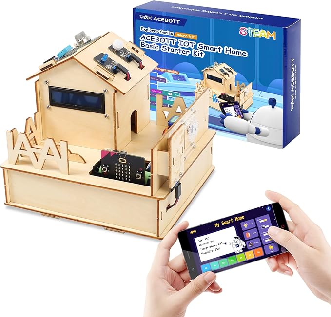 STEM Kits for Kids Age 12+, ACEBOTT Smart Home Basic Starter Kit(Included Micro:Bit), STEM Toys Compatible with Makecode, Coding Set with House Building, Sensors & App Control, Gift for Boys and Girls
