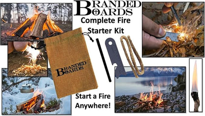 Portable Bushcraft Stainless BBQ Cooking Grill Grate, Bamboo Cutting Board, Burlap Bag, Mini Knife, Fire Starter Kits. Camping, Campfires, Backpacking, Hunting & Fishing Gear