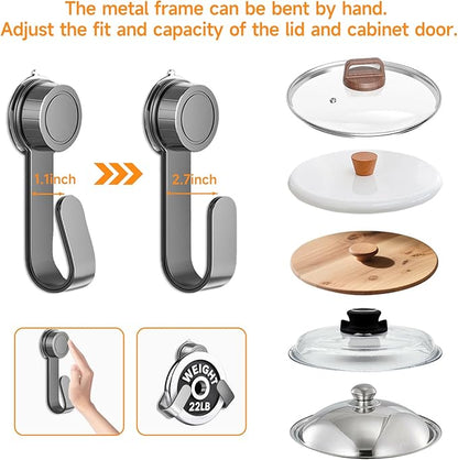 2 PCS Adjustable Pot Lid Holder, No Drill Adhesive Mount, Pot Lid Organizer
