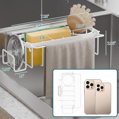 TAILI Sponge Holder with Strong Suction Cup, 4-in-1 Rustproof Sink Organizer