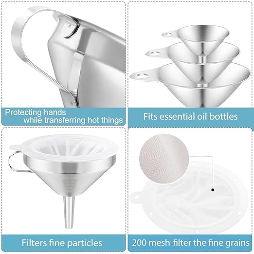 Toncoo 4 Pack Stainless Steel Funnels