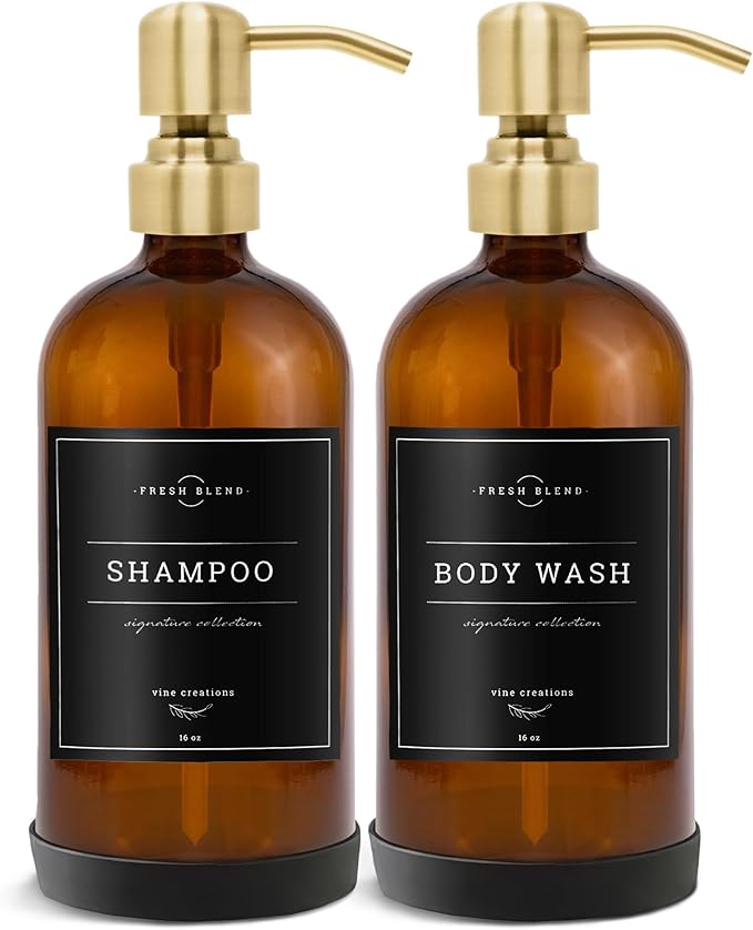 Vine Creations Amber Glass Soap Dispenser, 2 Pack Kitchen Soap Dispenser Set