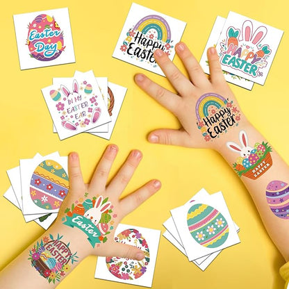 117 PCS Easter Temporary Tattoos, Rabbit Colored Egg Chicks Carrot Water Transfer Stickers for Kids Boys and Girls Birthday Party Favors, Children Easter Basket Stuffers