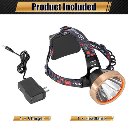 LED Rechargeable Headlamp, Super Bright Waterproof Headlight Spotlight, Hard Hat Flashlight for Coon Hunting, Fishing, Camping, Hiking, Dog Walking, Outdoor Running, Emergency Work Lighting