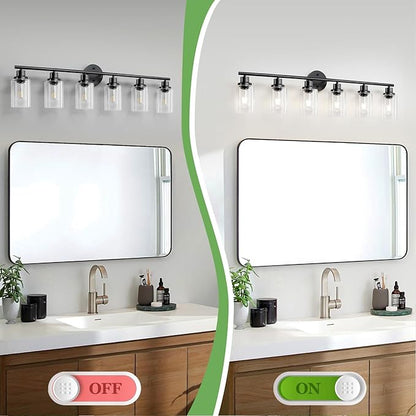 Guliaofo 6-Light E26 Black Bathroom Vanity Lights, Modern Bathroom Light