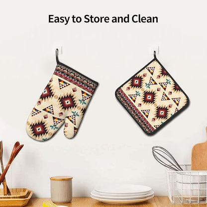 Southwestern Aztec Oven Mitts and Pot Holders Set of 3, Heat Resistant Non-Slip