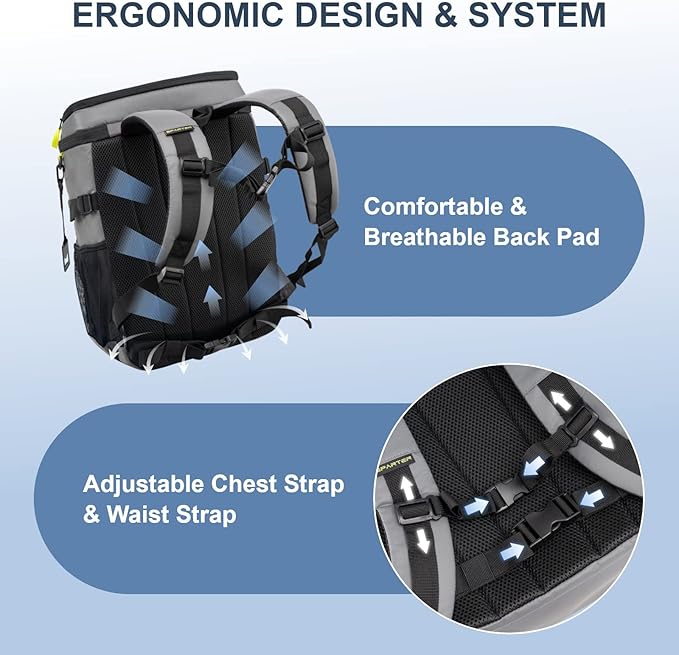 SPARTER Backpack Cooler Insulated Leak Proof 33/49 Cans, 2 Insulated Compartments Thermal Bag, Portable Lightweight Beach Travel Camping Lunch Backpack for Men and Women