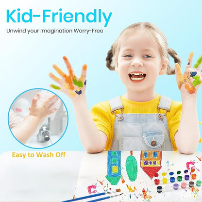 24 Pack Mini Acrylic Paint Set, 12 Colors Washable Acrylic Paint Strips with 24Pcs Painting Brushes for Kids&Adults Paint, 336 PCS Kids Painting Kit for Birthday Party Favor, Classroom, Art Gift