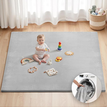 Blissful Diary Ultra Soft Baby Play Mat, 71x59 Extra Large Floor Mat with Removable & Washable Slip-On Cover for Babies and Toddlers, Light Grey