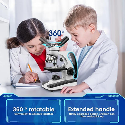 Microscope for Adults Kids 40X-2000X Compound Monocular Microscope for Students School Laboratory Home Education with Slides Set Phone Adapter