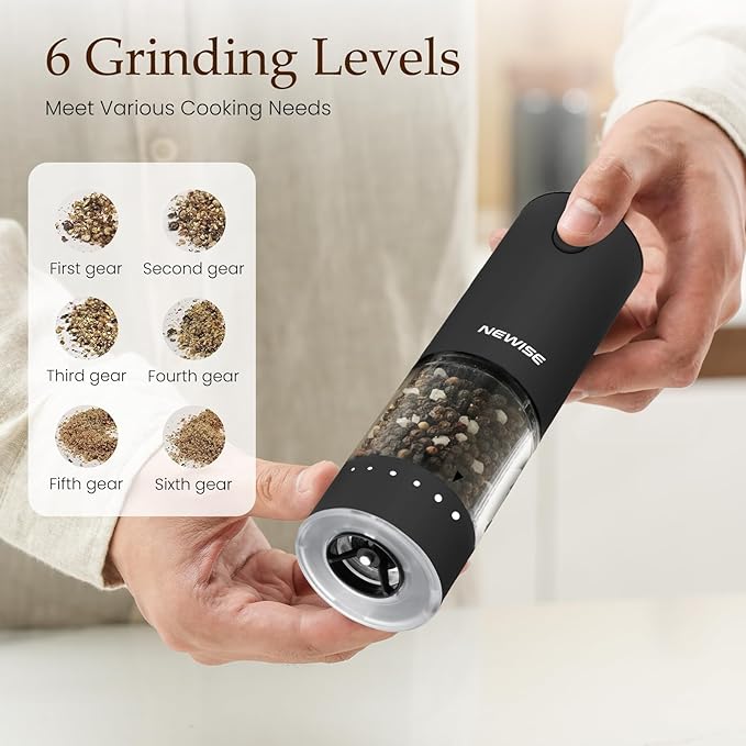 Newise Electric Salt & Pepper Grinder Set, Rechargeable